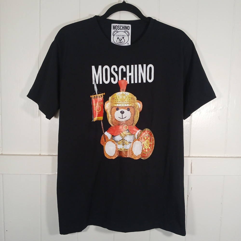 Moschino T-Shirt Mens XL Black Roman Gladiator Toy Bear Couture 18S 7369 342
